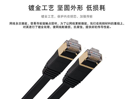網(wǎng)線多次插拔，容易導(dǎo)致接觸點損壞，為了讓網(wǎng)線更耐插拔，我們在純銅材料的基礎(chǔ)上，對其進行了鍍金處理，使網(wǎng)線耐磨損，抗腐蝕，提供好的傳導(dǎo)性能。